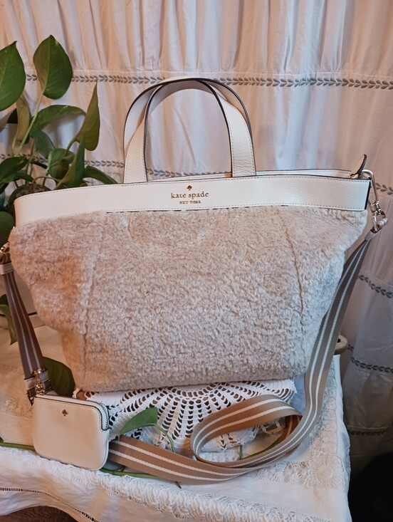 kate spade Handbags - Kate Spade New York Rosie Satchel Natural Faux Shearling Pebbled Leather Trim